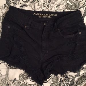 Frayed Black denim Mid rise shorts